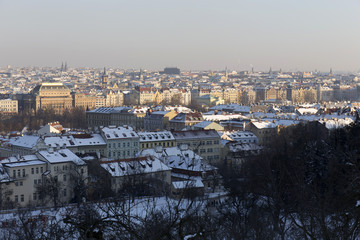Christmas romantic snowy Prague City, Czech Republic