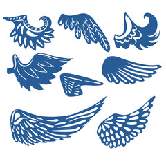 Big Set Of Beautiful Contour Of The Left Wings Of An Angel