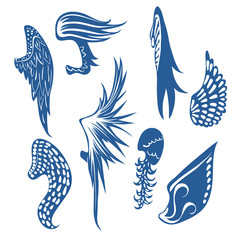 Big Set Of Beautiful Contour Left Wings With Feathers