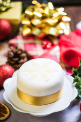 Traditional Christmas cake with festive decorations