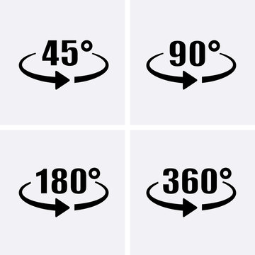 Angle 45, 90, 180, 360 Degrees View Icons. Rotation arrow. Rotat