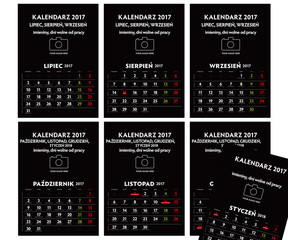 Polski kalendarz 2017 ścienny Lipiec - Styczeń 2018 format A3 z imieninami i dniami wolnymi od pracy. Każda grupa elementow na innej warstwie.  - obrazy, fototapety, plakaty