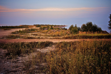 Evening in autumn. Seascape view.
