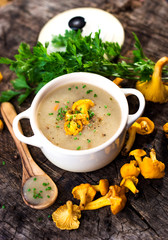 Delicious creamy mushroom  soup with chanterelle