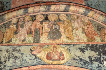 Cyril-Belozersky Monastery. Wall and ceiling paintings at the entrance to the monastery