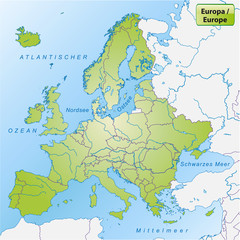 Karte von Europa mit Gewässernetz