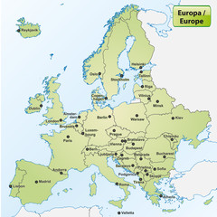 Landkarte von Europa mit Hauptstädten