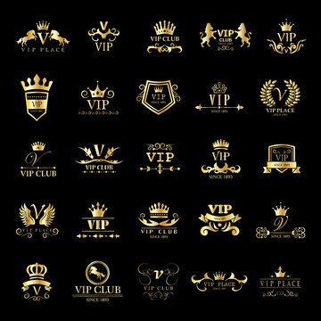 VIP Logo Set - Isolated On Black Background - Vector Illustration, Graphic Design. For Web,Websites,Print,Presentation Templates,Mobile Applications And Promotional Materials