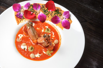 Cooked Black Tiger Shrimp in decorated  white plate