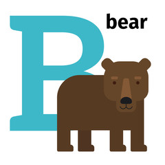 English animals zoo alphabet with letter B. Bear vector illustration
