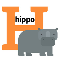 English animals zoo alphabet with letter H. Hippo vector illustration