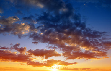 Colorful sky with clouds at sunset. Nature background.