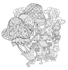 Fototapeta premium Hand drawn doodle outline magic mushrooms
