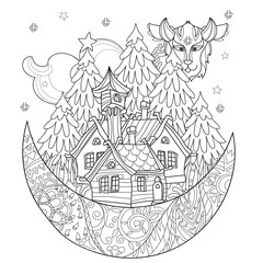 Obraz premium Vector cute christmas fairy tale village doodle.