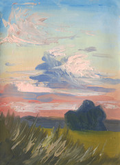 Obraz premium Landscape with clouds. Oil painting