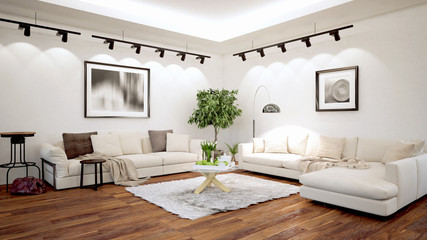 Modern bright interior . 3D rendering