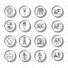News silhouette icon set. News media communication broadcasting theme. Texture background. Vector illustration