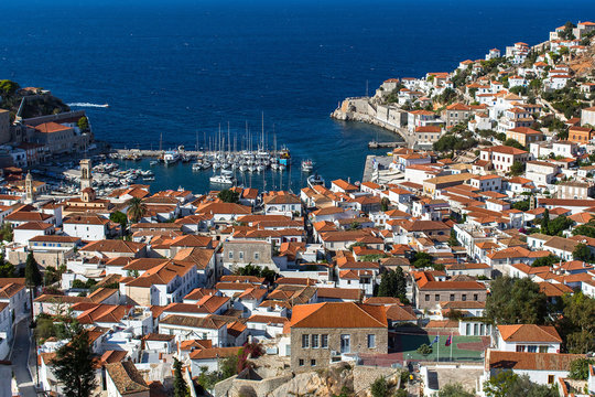 Top view of Hydra island, Greece.