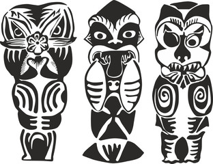 Set of three Maori totem figures
