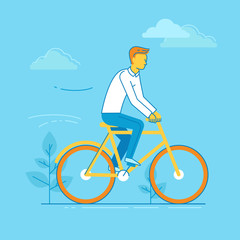 Vector illustration - man riding bicycle