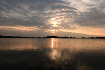 Sunset on the lake in Japan.