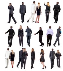 Collection " Back view of walking  business people ". going woman and man in suit. Rear view people set.  backside view of person.  Isolated over white background.