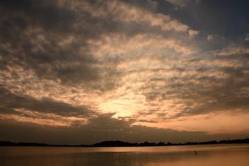Sunset on the lake in Japan.