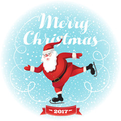 Funny santa. Christmas greeting card background poster. Vector illustration.