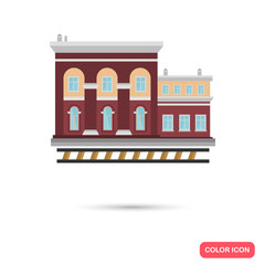 Color train station building flat icon. Stock Vector icon. Illustration for web and mobile design