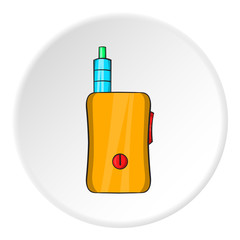 Electronic cigarette with mouthpiece icon in cartoon style isolated on white circle background. Smoking symbol vector illustration