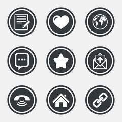 Mail, contact icons. Communication signs.