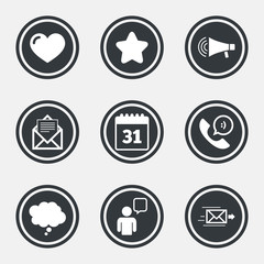 Mail, contact icons. Communication signs.