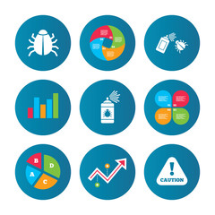 Bug disinfection signs. Caution attention icon.