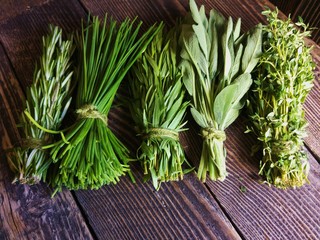 Fresh herbs drying for cooking