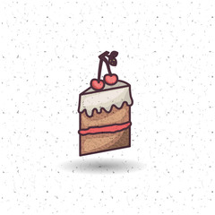 Cake with cherry icon. Bakery food daily and fresh theme. White and texture background. Vector illustration