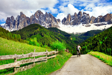 Fototapeta na wymiar impressive Dolomites - Cycling in mountains, North Italy