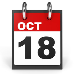 October 18. Calendar on white background.