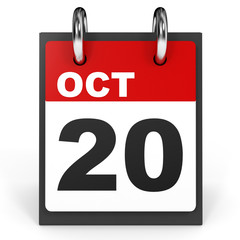 October 20. Calendar on white background.