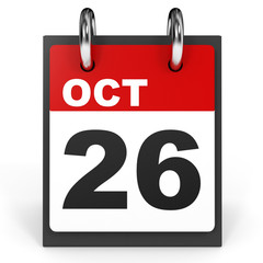 October 26. Calendar on white background.