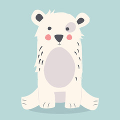 Cute polar bear sitting on the ground on blue background