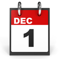 December 1. Calendar on white background.