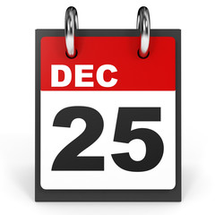 December 25. Calendar on white background.