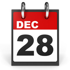 December 28. Calendar on white background.