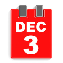 December 3. Calendar on white background.
