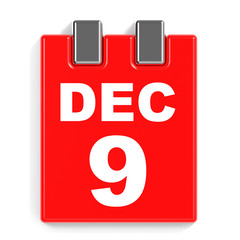 December 9. Calendar on white background.
