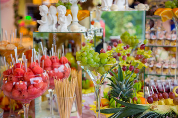 Banquet Table in restaurant served with different meals.