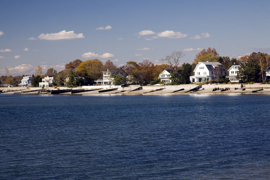 Houses by the sea near Compo Beach, CT, USA