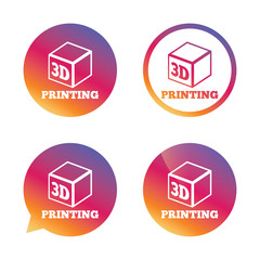 3D Print sign icon. 3d cube Printing symbol.