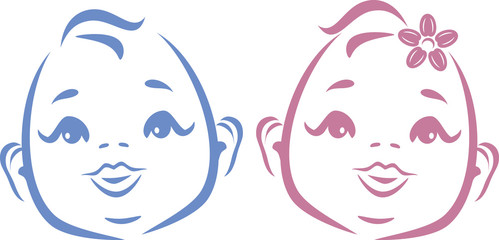 Cute twins. Outline drawing