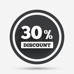 30 percent discount sign icon. Sale symbol.